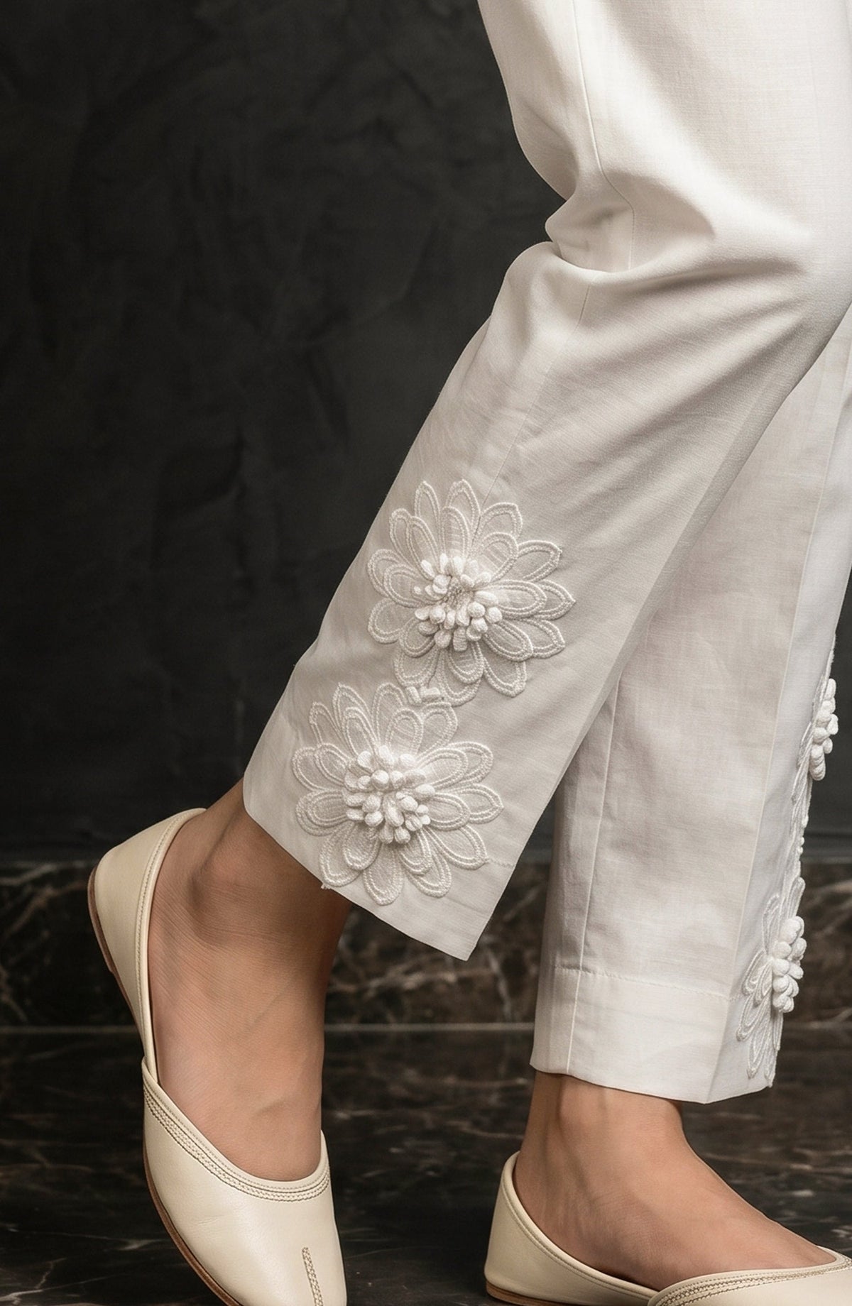 Pristine Hem by Amna Khadija Cotton Stitched Trouser - PH-04B - AM26TRD - White - Casual Collection