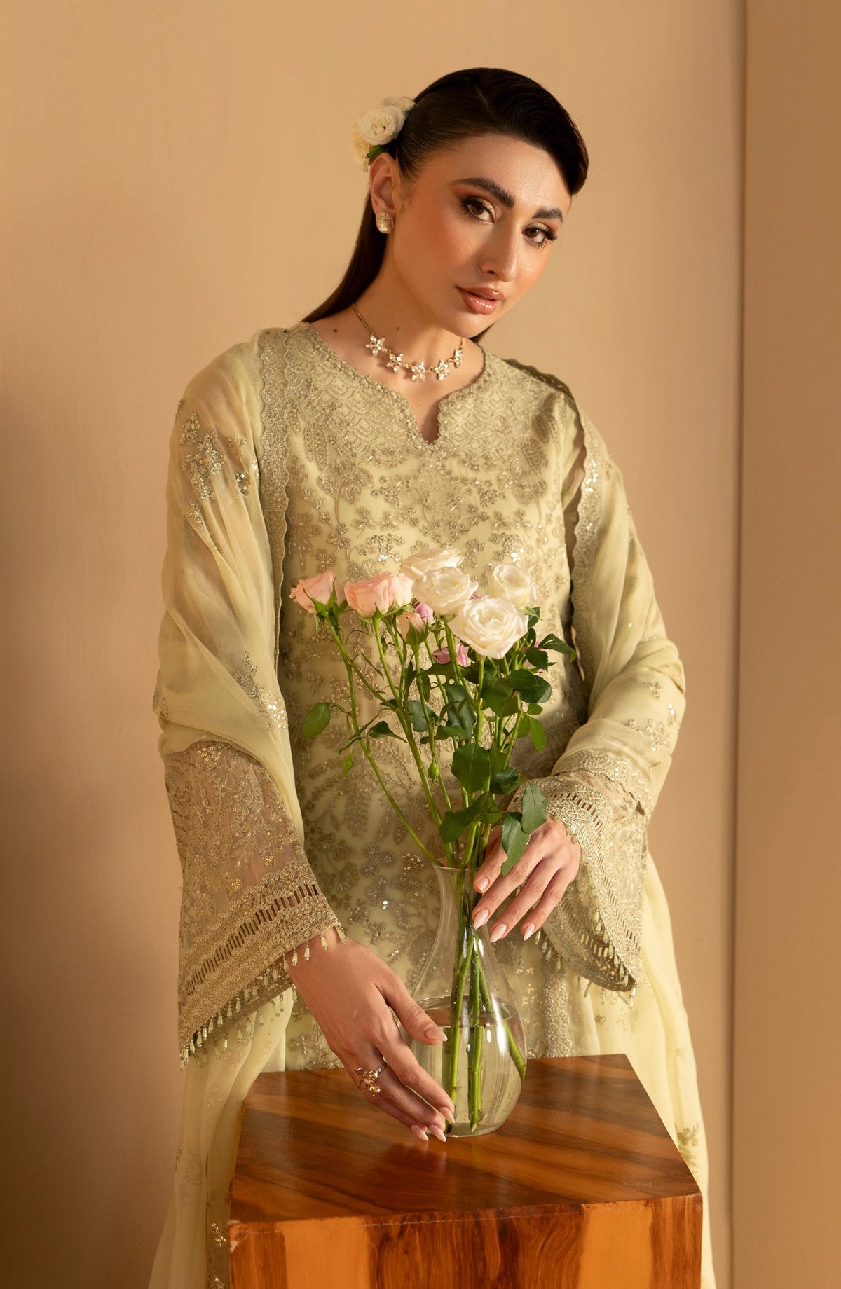 Purkashish Lavish Premium Embroidered Chiffon Unstitched 3 Piece Suit - 10 Pistachio Glow - LP26PRK - Green - Festive Collection