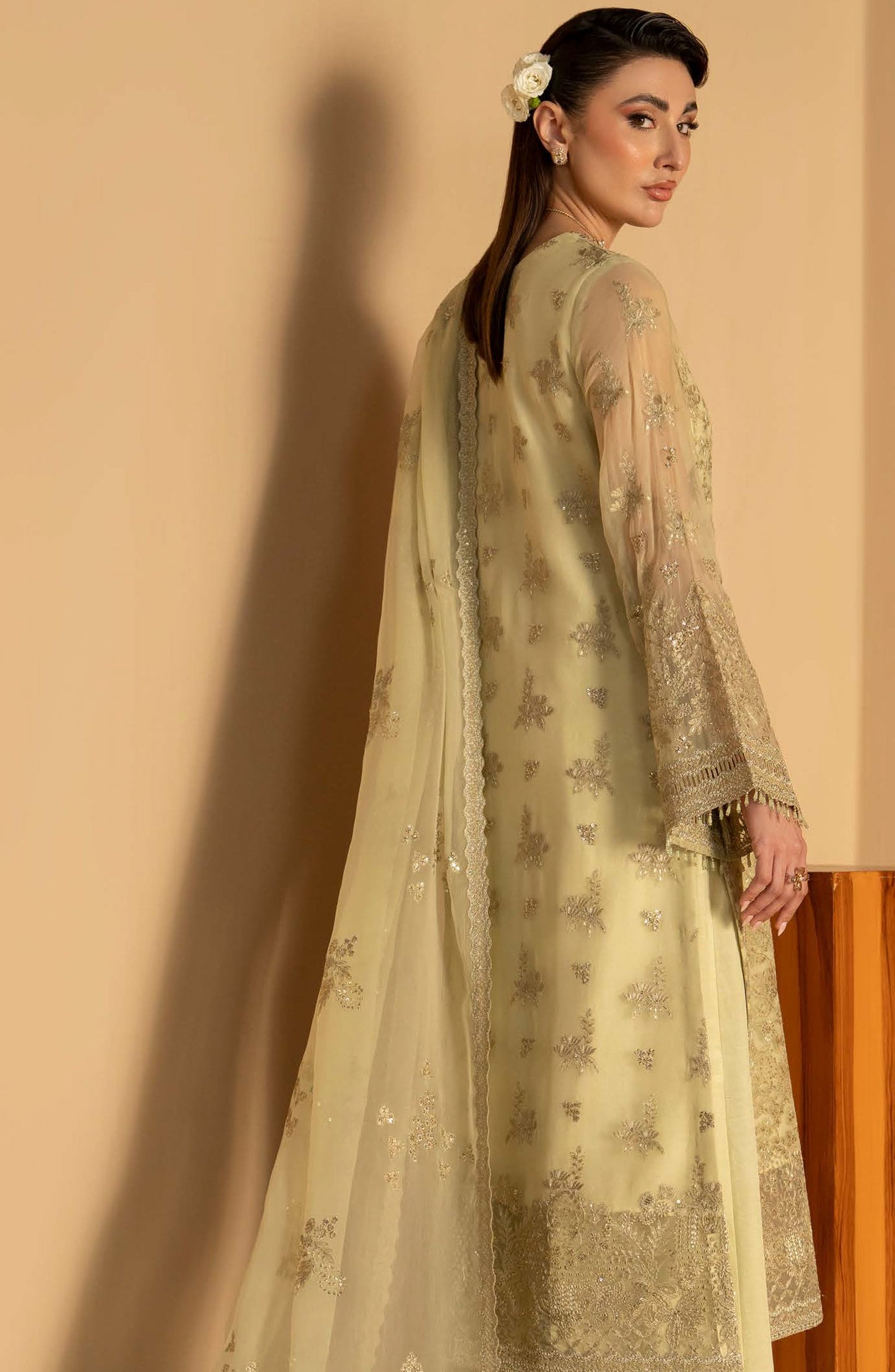 Purkashish Lavish Premium Embroidered Chiffon Unstitched 3 Piece Suit - 10 Pistachio Glow - LP26PRK - Green - Festive Collection