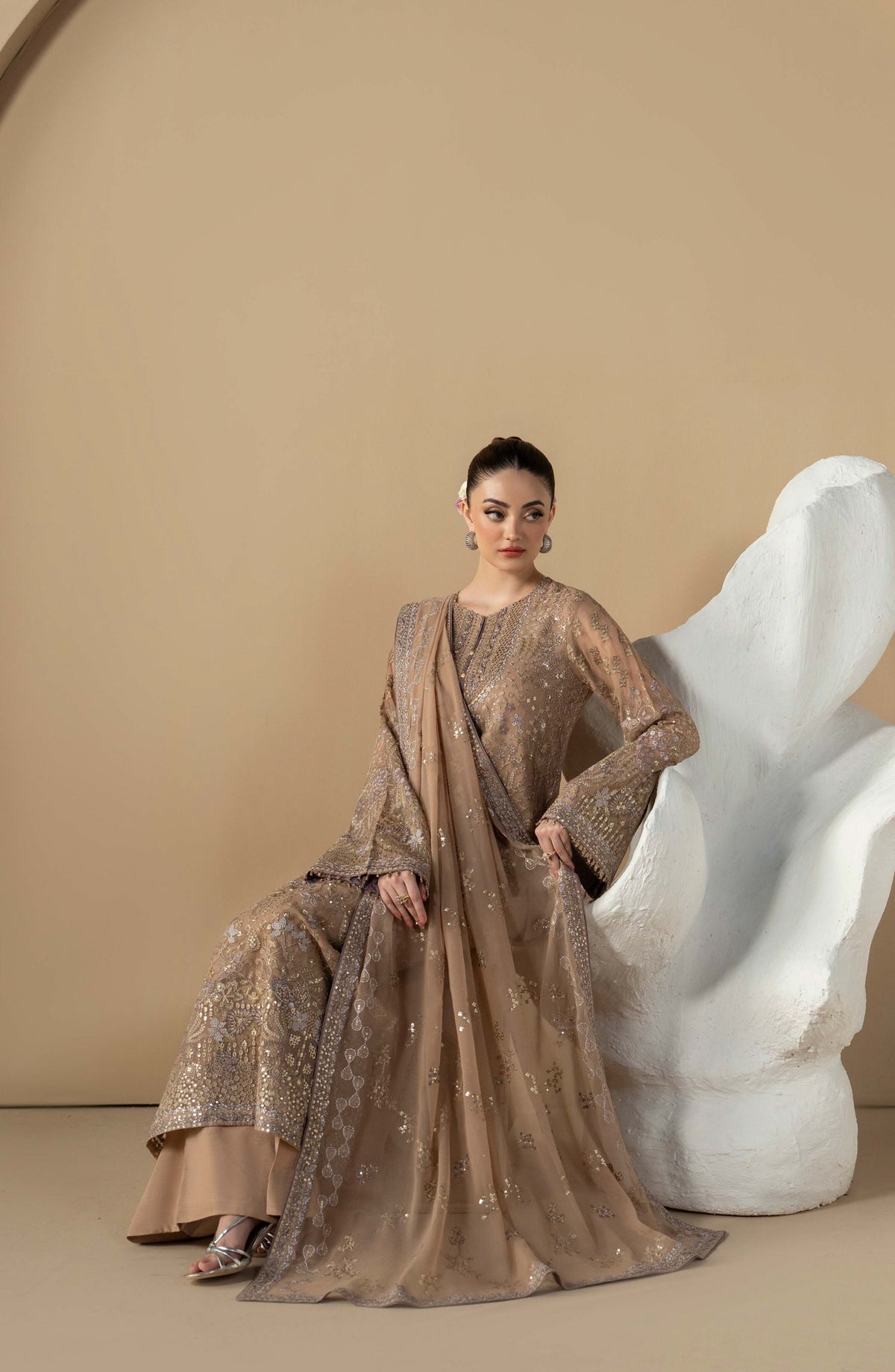 Purkashish Lavish Premium Embroidered Chiffon Unstitched 3 Piece Suit - 09 Mauve Taupe - LP26PRK - Beige - Festive Collection