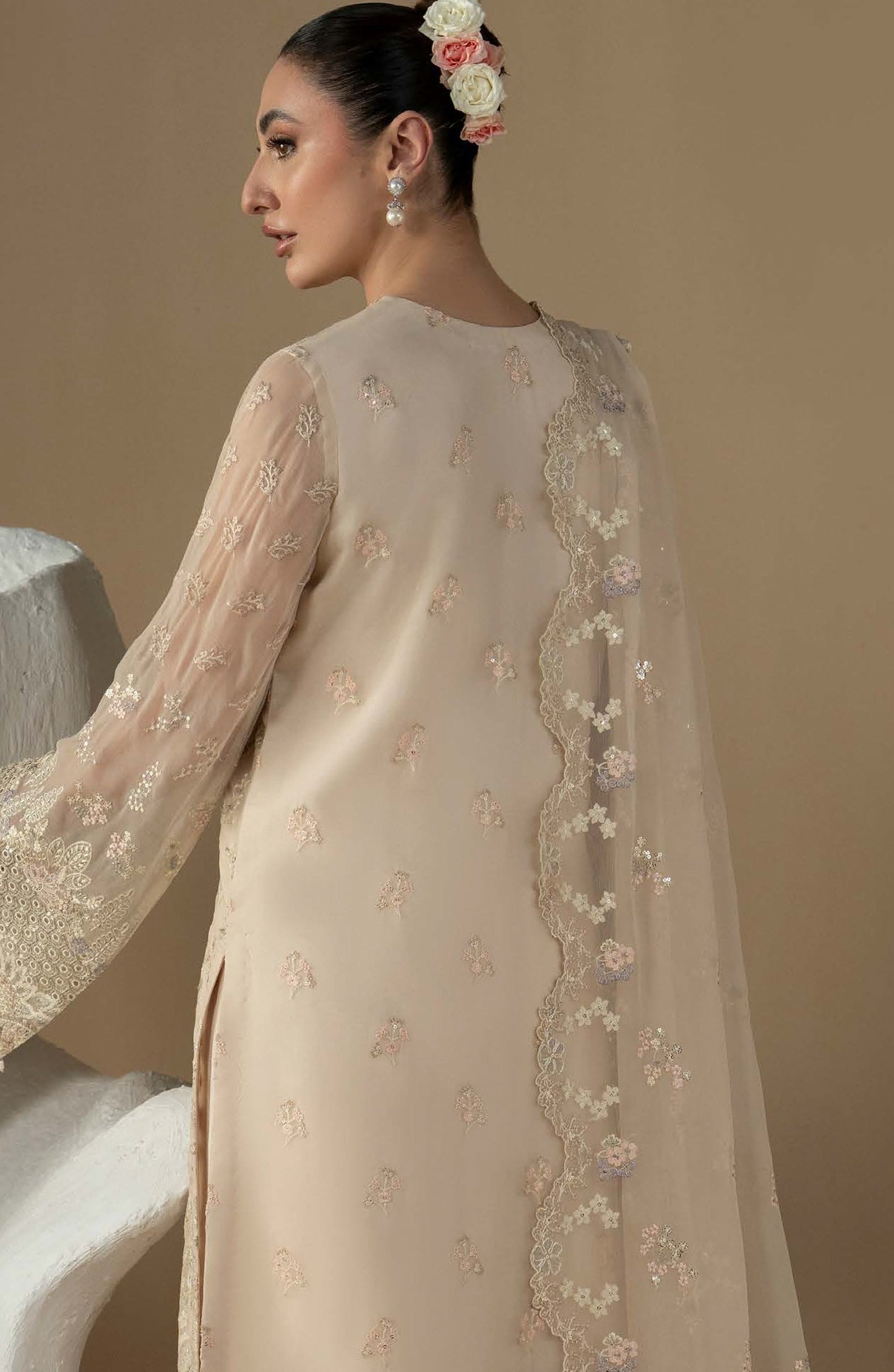 Purkashish Lavish Premium Embroidered Chiffon Unstitched 3 Piece Suit - 08 Pearl Ivory - LP26PRK - Cream - Festive Collection