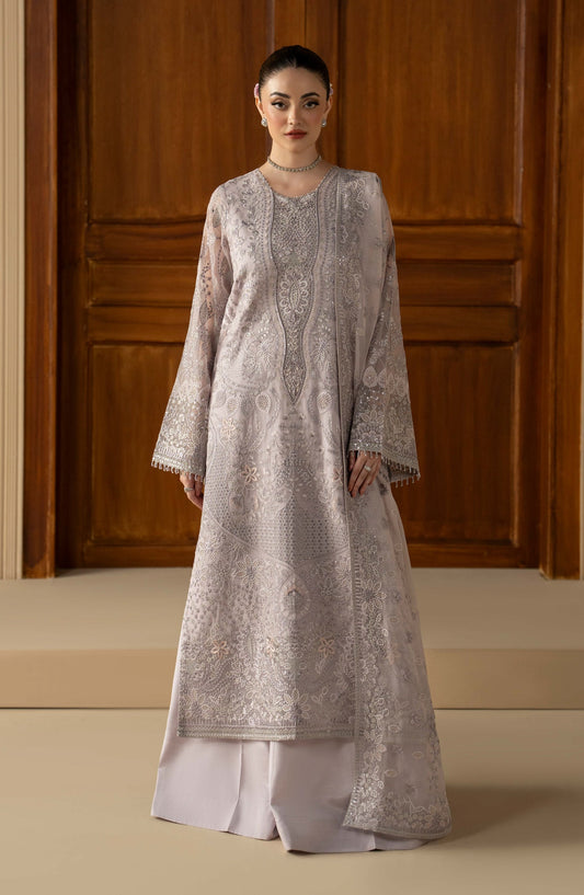 Purkashish Lavish Premium Embroidered Chiffon Unstitched 3 Piece Suit - 07 Lilac Mist - LP26PRK - Purple - Festive Collection