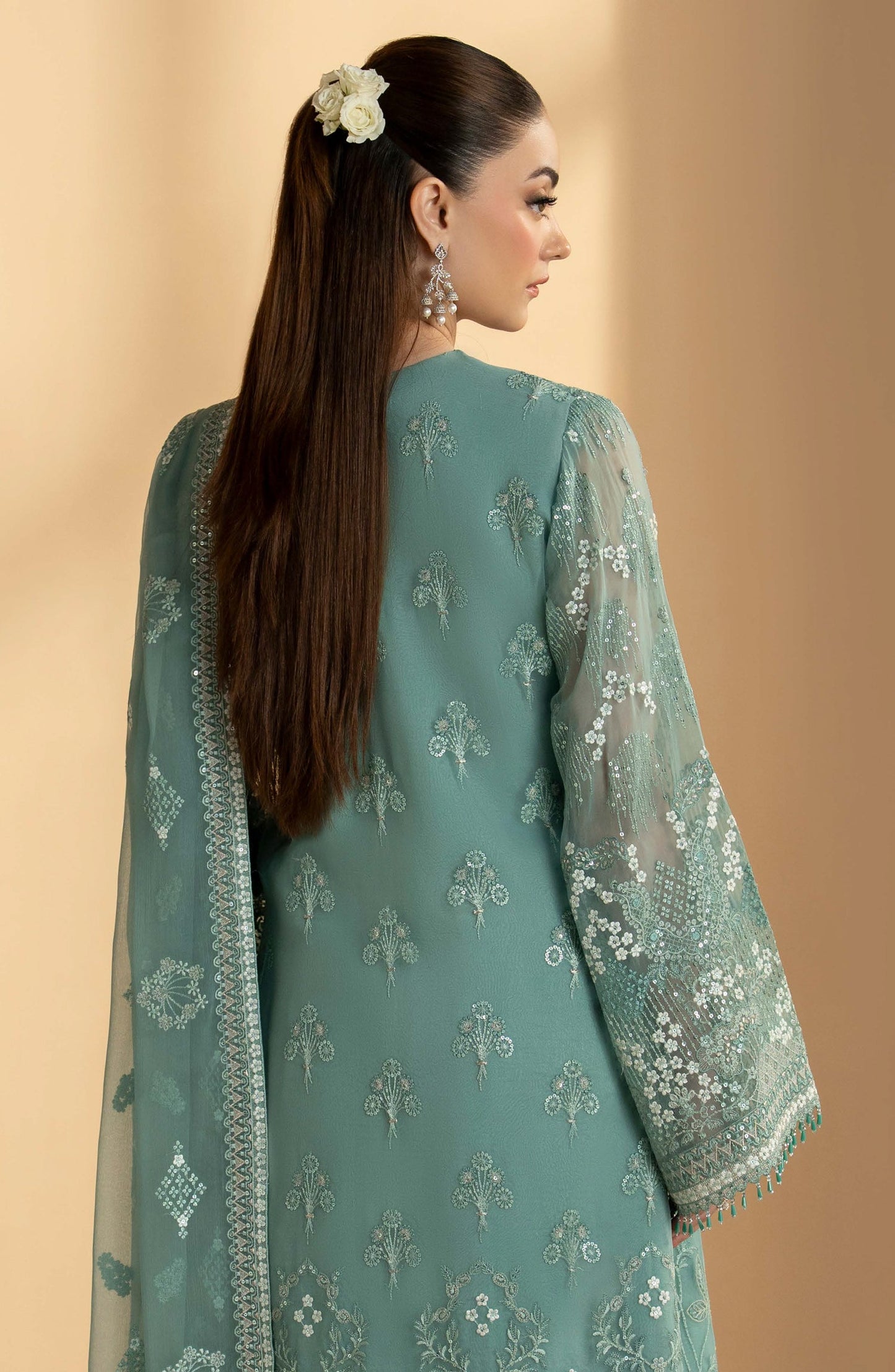 Purkashish Lavish Premium Embroidered Chiffon Unstitched 3 Piece Suit - 06 Aqua Mist - LP26PRK - Sea Green - Festive Collection