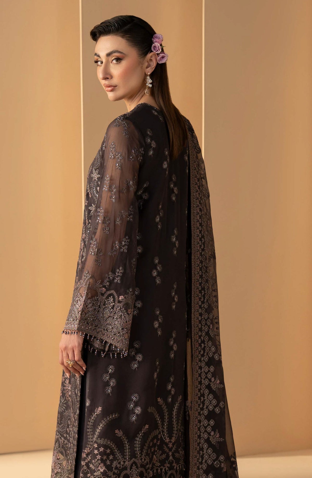 Purkashish Lavish Premium Embroidered Chiffon Unstitched 3 Piece Suit - 05 Coco Noir - LP26PRK - Black - Festive Collection
