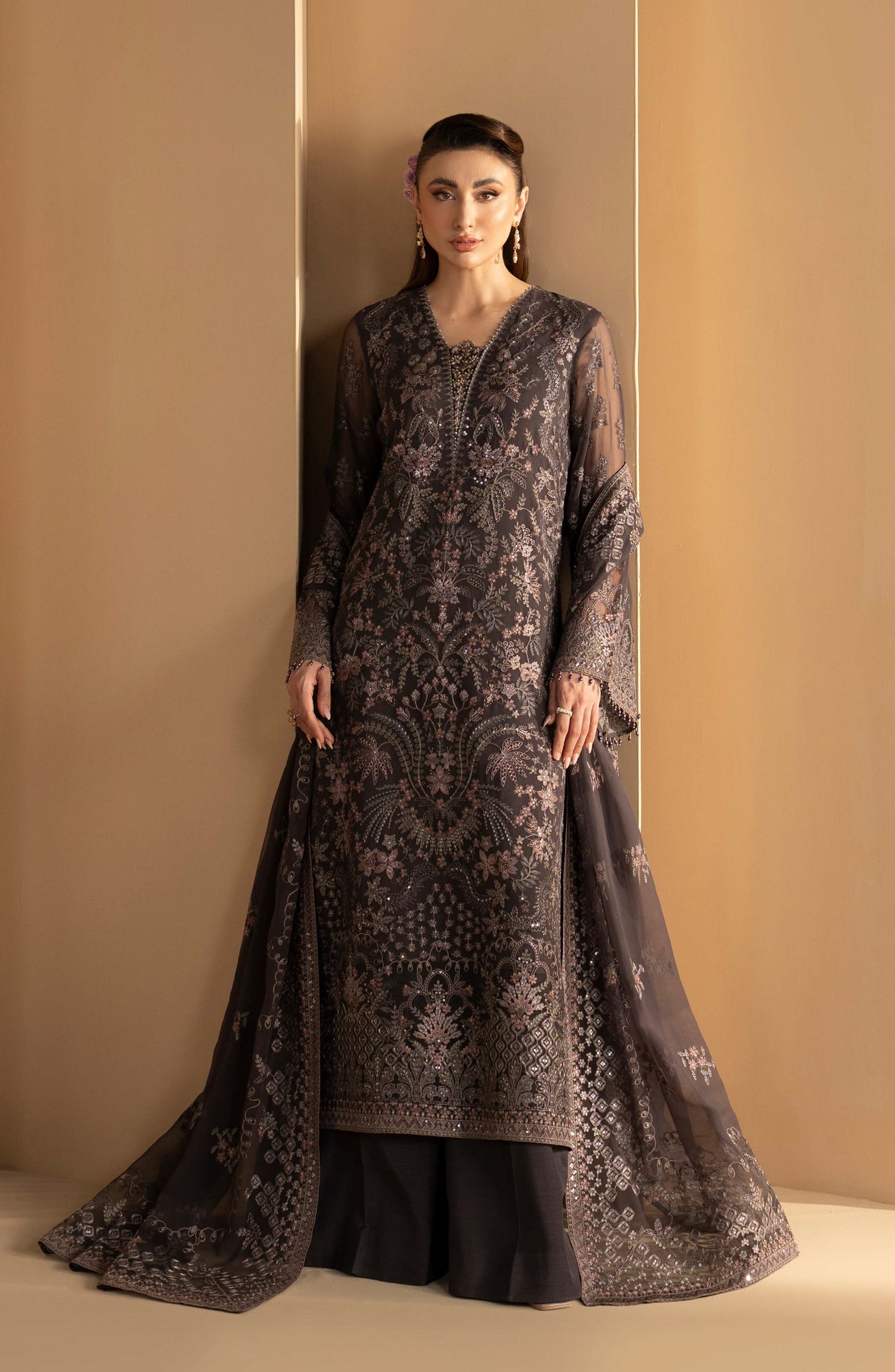 Purkashish Lavish Premium Embroidered Chiffon Unstitched 3 Piece Suit - 05 Coco Noir - LP26PRK - Black - Festive Collection