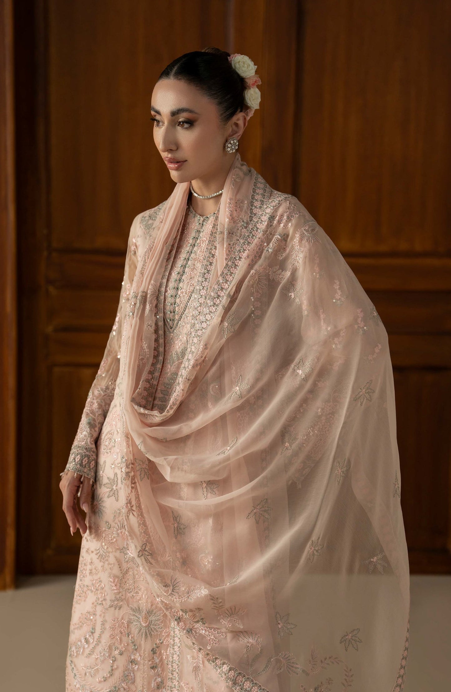Purkashish Lavish Premium Embroidered Chiffon Unstitched 3 Piece Suit - 04 Peach Elan - LP26PRK - Peach - Festive Collection