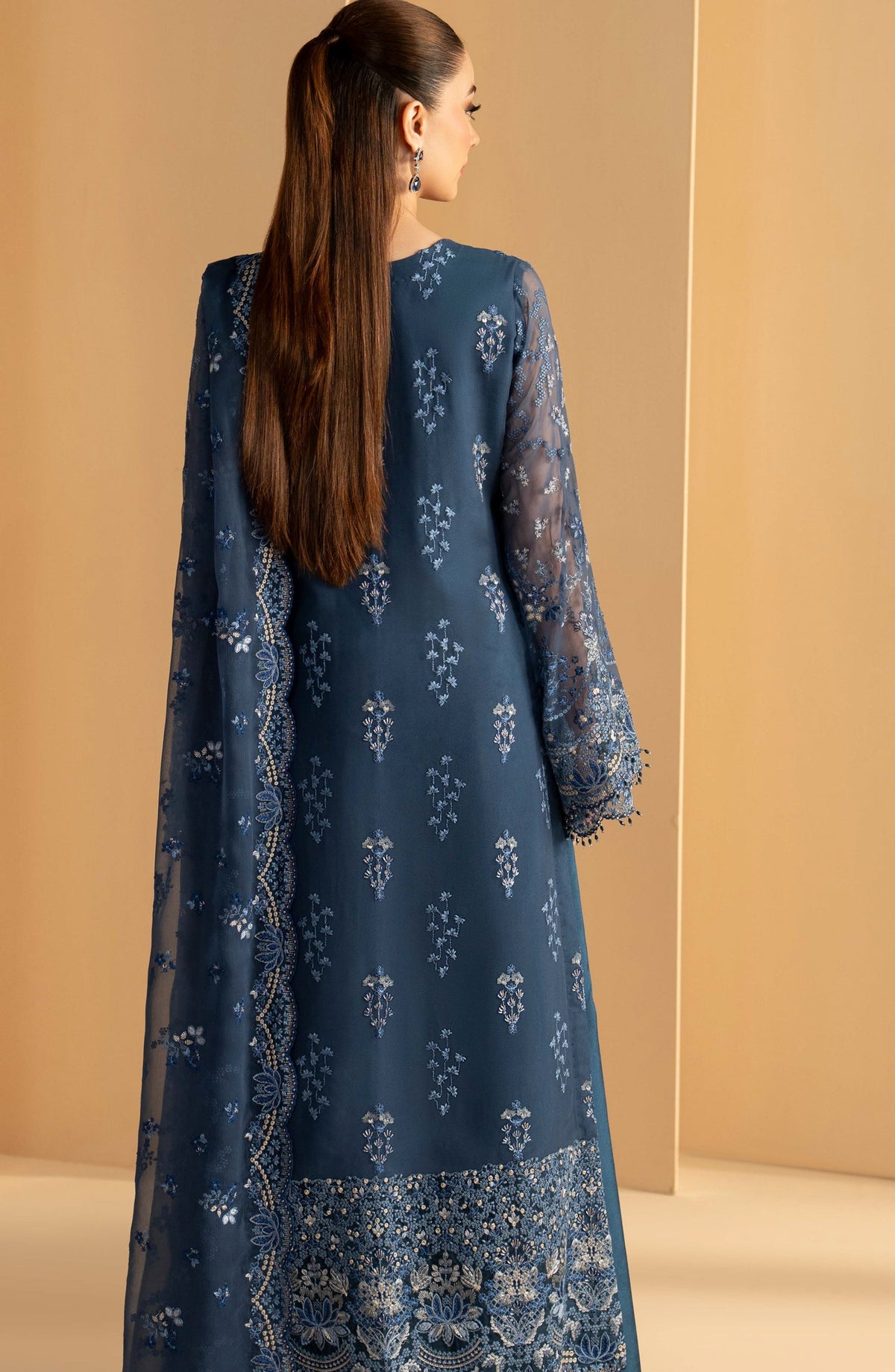 Purkashish Lavish Premium Embroidered Chiffon Unstitched 3 Piece Suit - 03 Midnight Sapphire - LP26PRK - Blue - Festive Collection