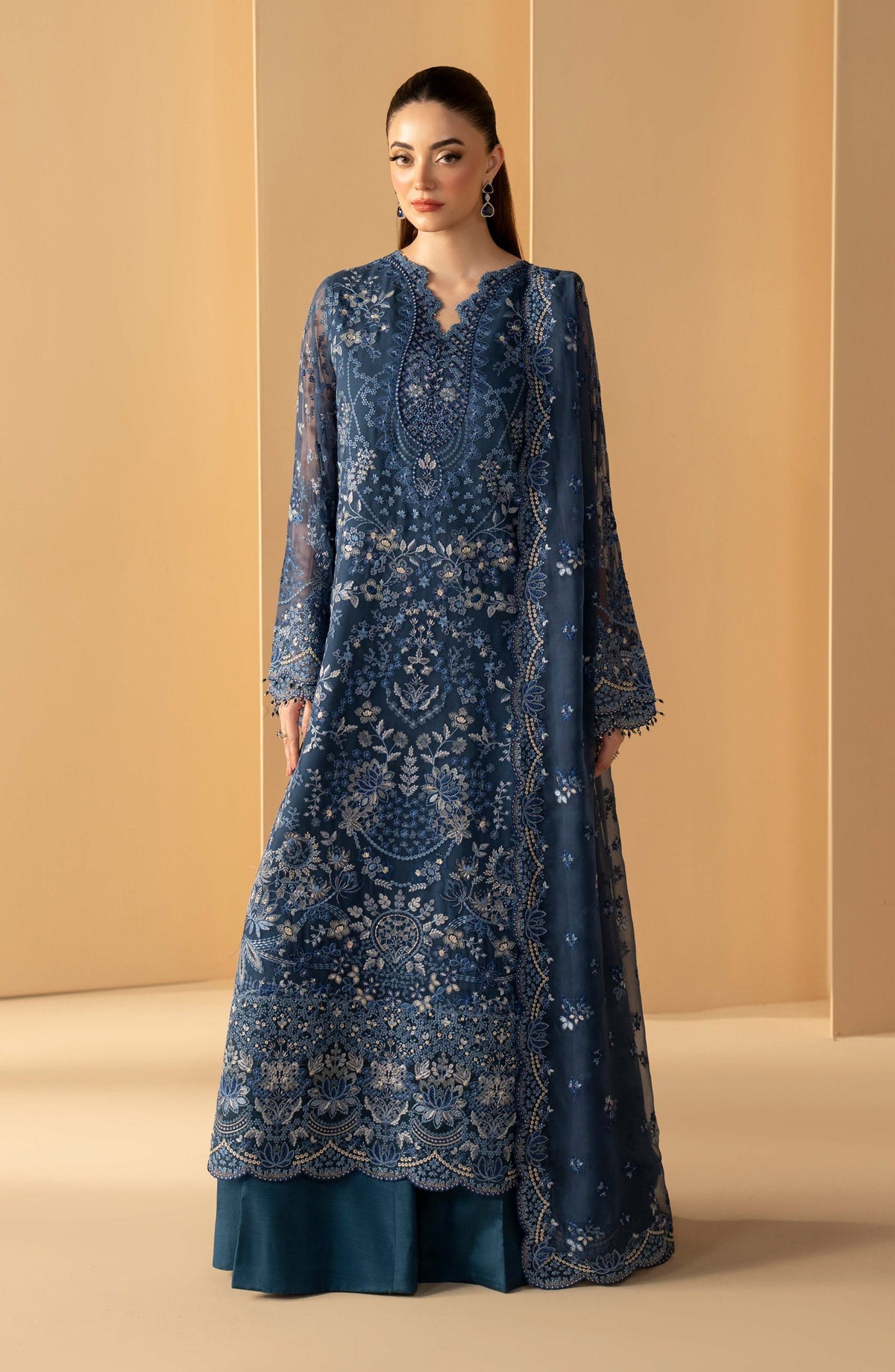 Purkashish Lavish Premium Embroidered Chiffon Unstitched 3 Piece Suit - 03 Midnight Sapphire - LP26PRK - Blue - Festive Collection