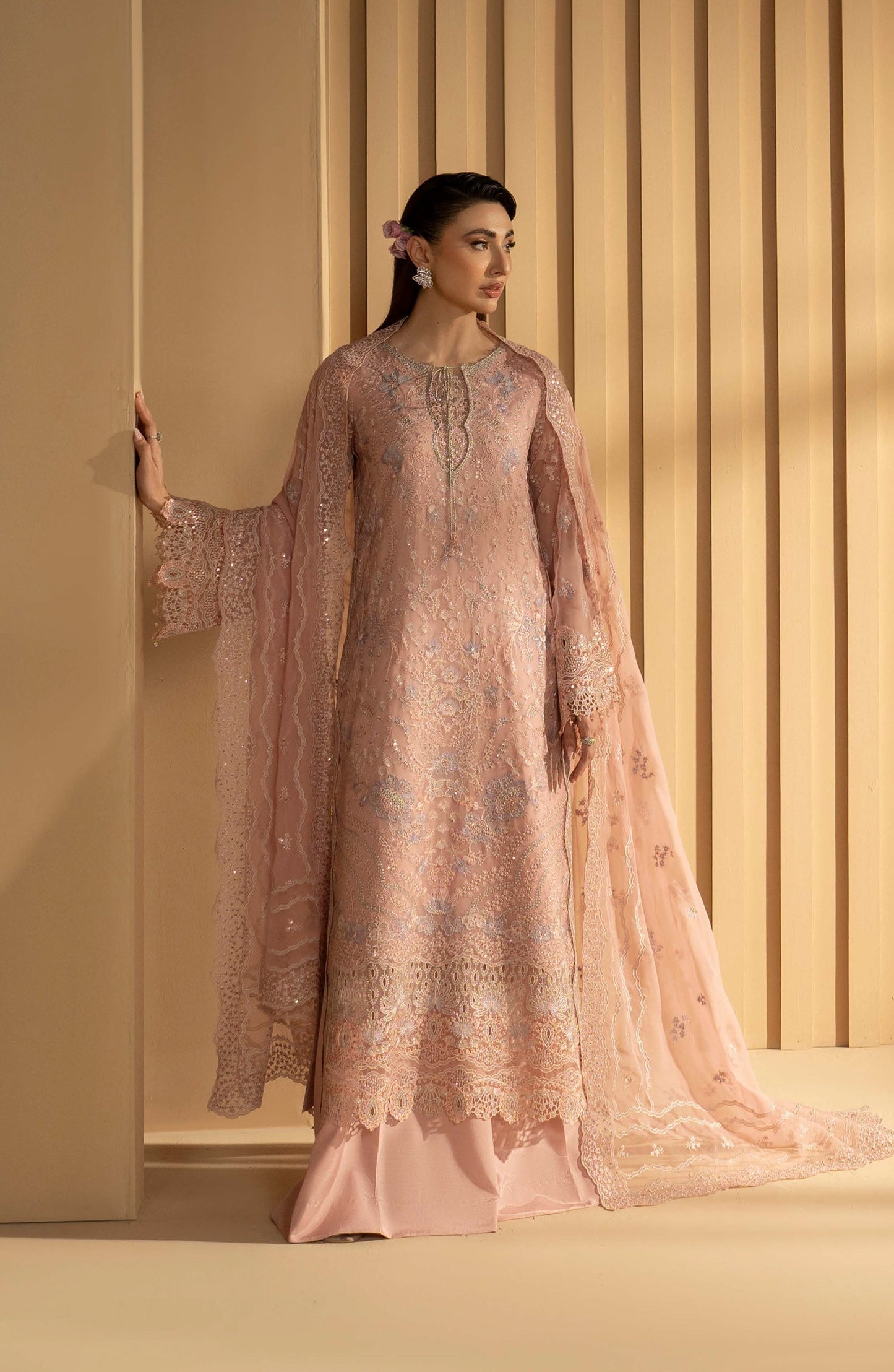 Purkashish Lavish Premium Embroidered Chiffon Unstitched 3 Piece Suit - 02 Blush Rose - LP26PRK - Pink - Festive Collection