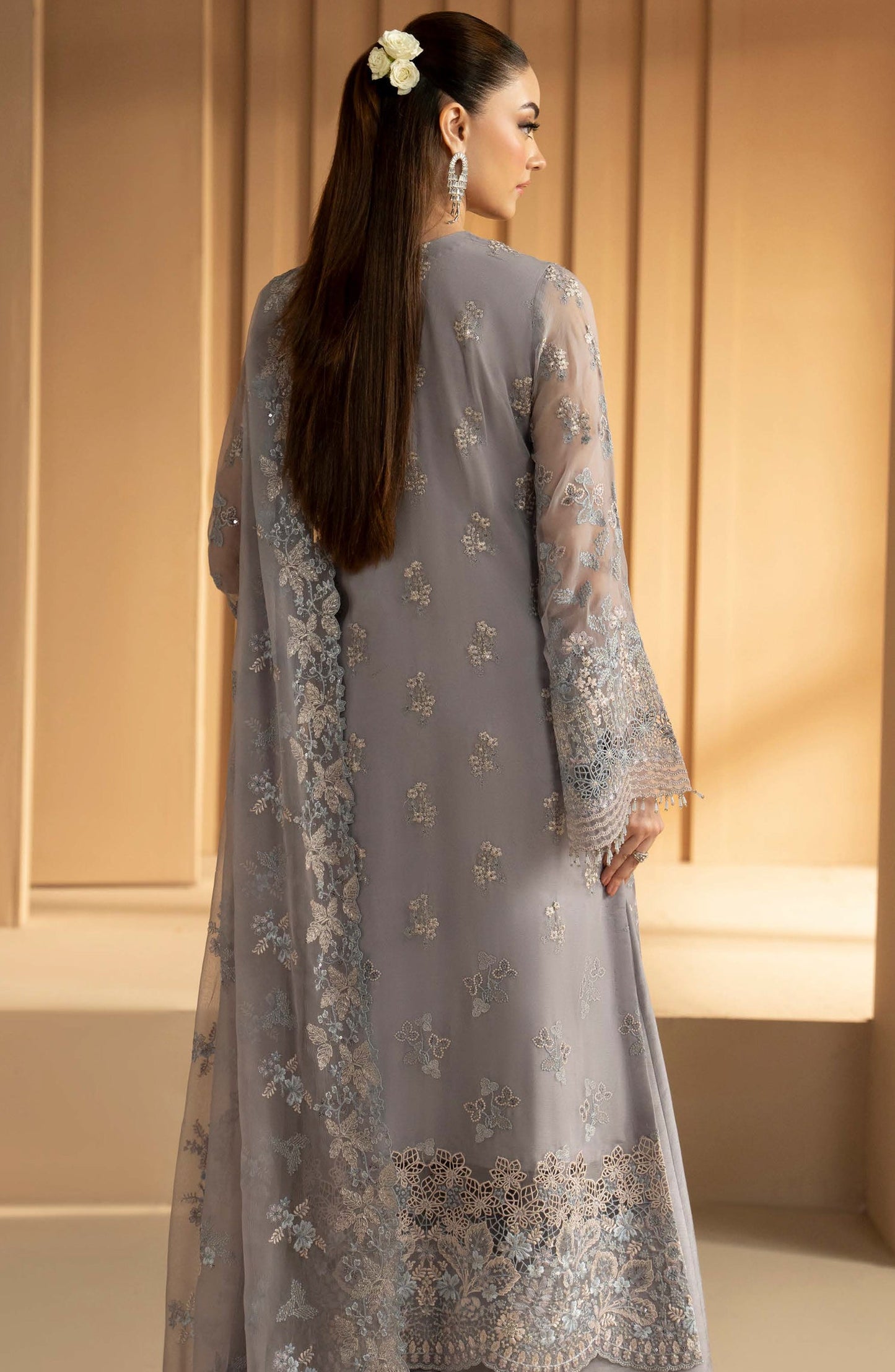Purkashish Lavish Premium Embroidered Chiffon Unstitched 3 Piece Suit - 01 Silver Sage - LP26PRK - Grey - Festive Collection