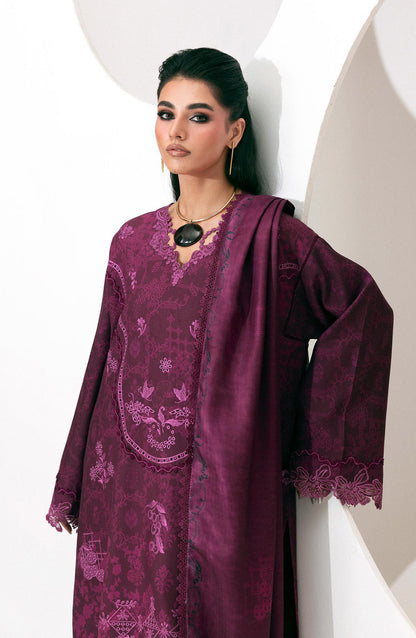 Qalamkar Embroidered Slub Linen Unstitched 3 Piece Suit - QPW-03B - QL26LI - Purple - Winter Collection