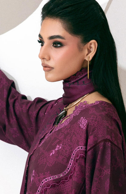 Qalamkar Embroidered Slub Linen Unstitched 3 Piece Suit - QPW-03B - QL26LI - Purple - Winter Collection