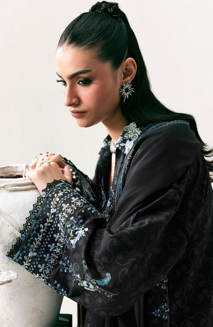 Qalamkar Embroidered Slub Linen Unstitched 3 Piece Suit - QPW-05A - QL26LI - Black - Winter Collection