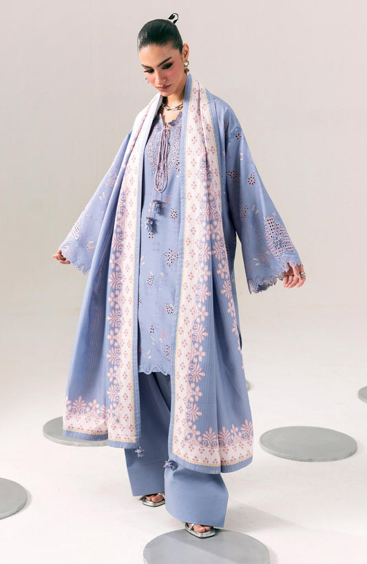 Qalamkar Embroidered Slub Linen Unstitched 3 Piece Suit - QPW-06A - QL26LI - Blue - Winter Collection
