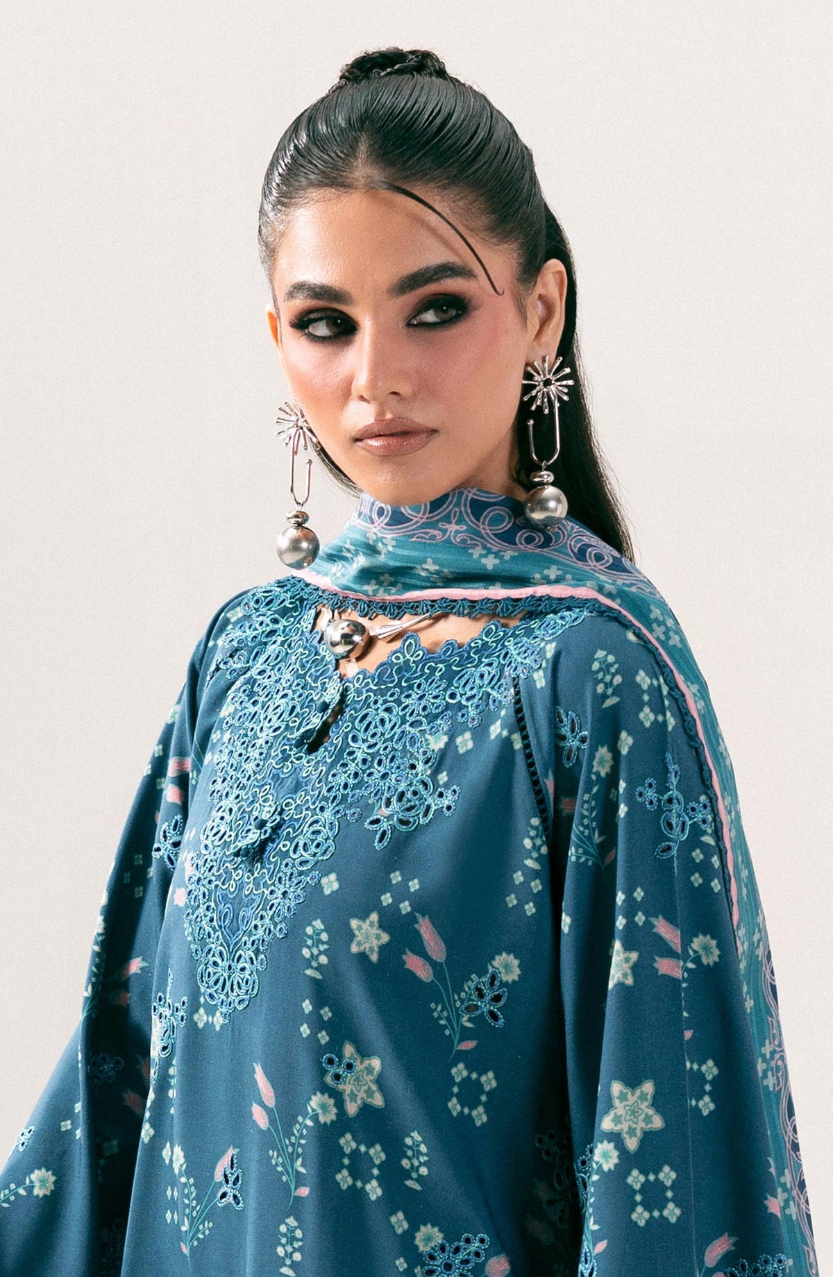 Qalamkar Embroidered Slub Linen Unstitched 3 Piece Suit - QPW-06B - QL26LI - Teal - Winter Collection