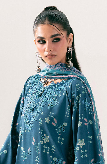 Qalamkar Embroidered Slub Linen Unstitched 3 Piece Suit - QPW-06B - QL26LI - Teal - Winter Collection