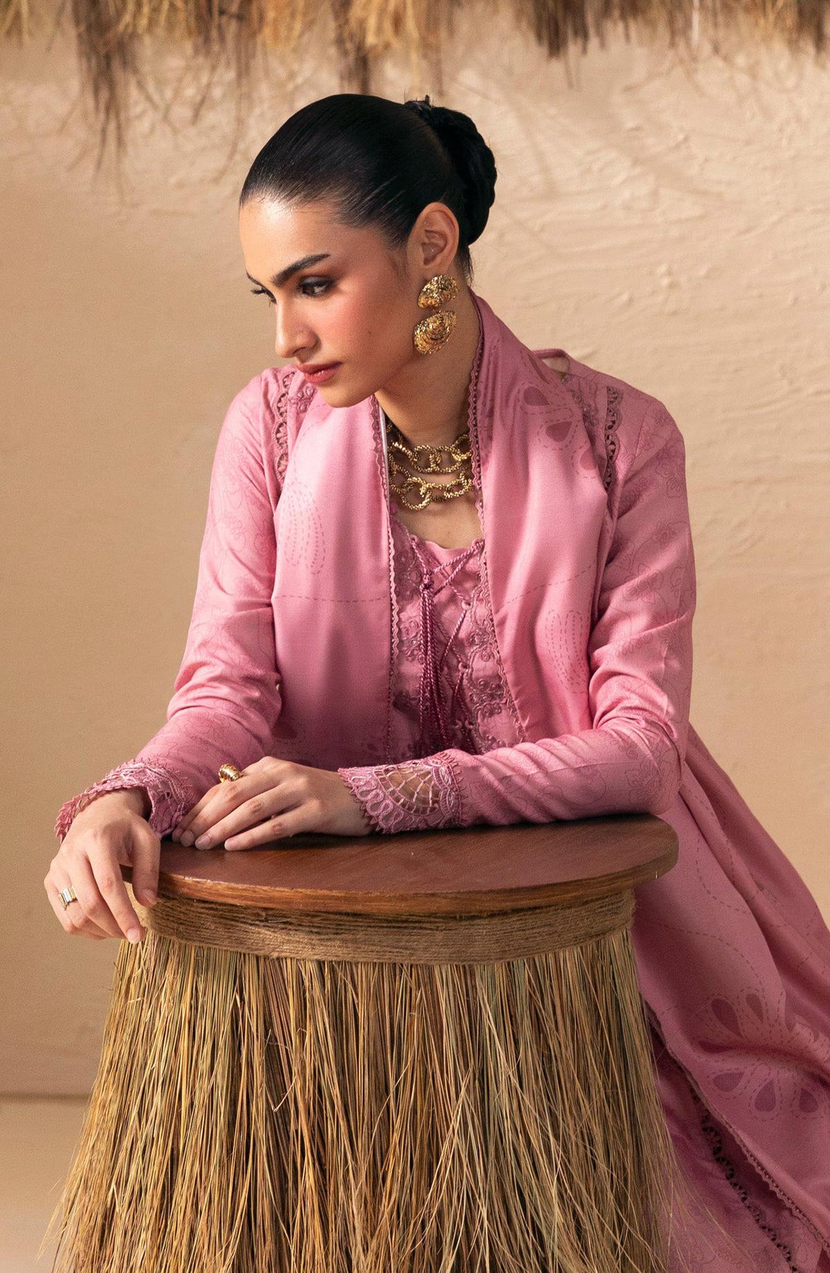 Qalamkar Embroidered Slub Linen Unstitched 3 Piece Suit - QPW-07A - QL26LI - Pink - Winter Collection