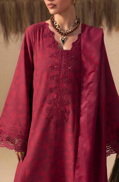 Qalamkar Embroidered Slub Linen Unstitched 3 Piece Suit - QPW-07B - QL26LI - Red - Winter Collection