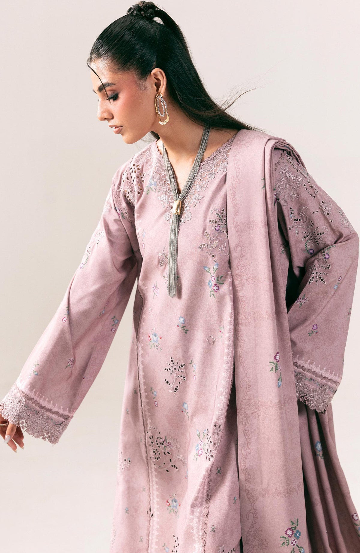 Qalamkar Embroidered Slub Linen Unstitched 3 Piece Suit - QPW-08B - QL26LI - Purple - Winter Collection