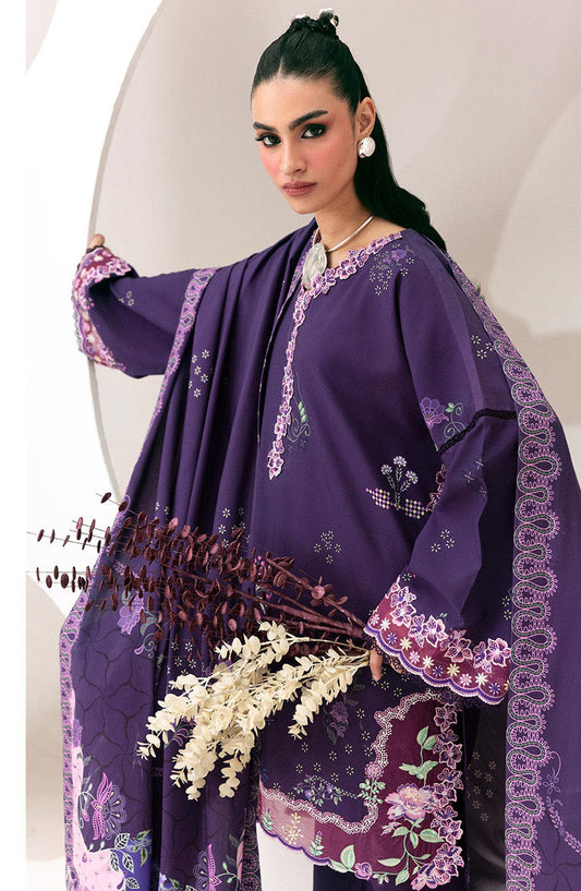 Qalamkar Embroidered Slub Linen Unstitched 3 Piece Suit - QPW-09A - QL26LI - Blue - Winter Collection