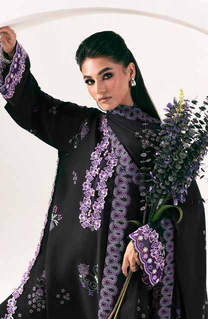 Qalamkar Embroidered Slub Linen Unstitched 3 Piece Suit - QPW-09B - QL26LI - Black - Winter Collection