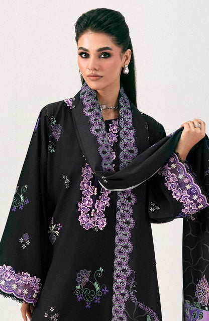 Qalamkar Embroidered Slub Linen Unstitched 3 Piece Suit - QPW-09B - QL26LI - Black - Winter Collection