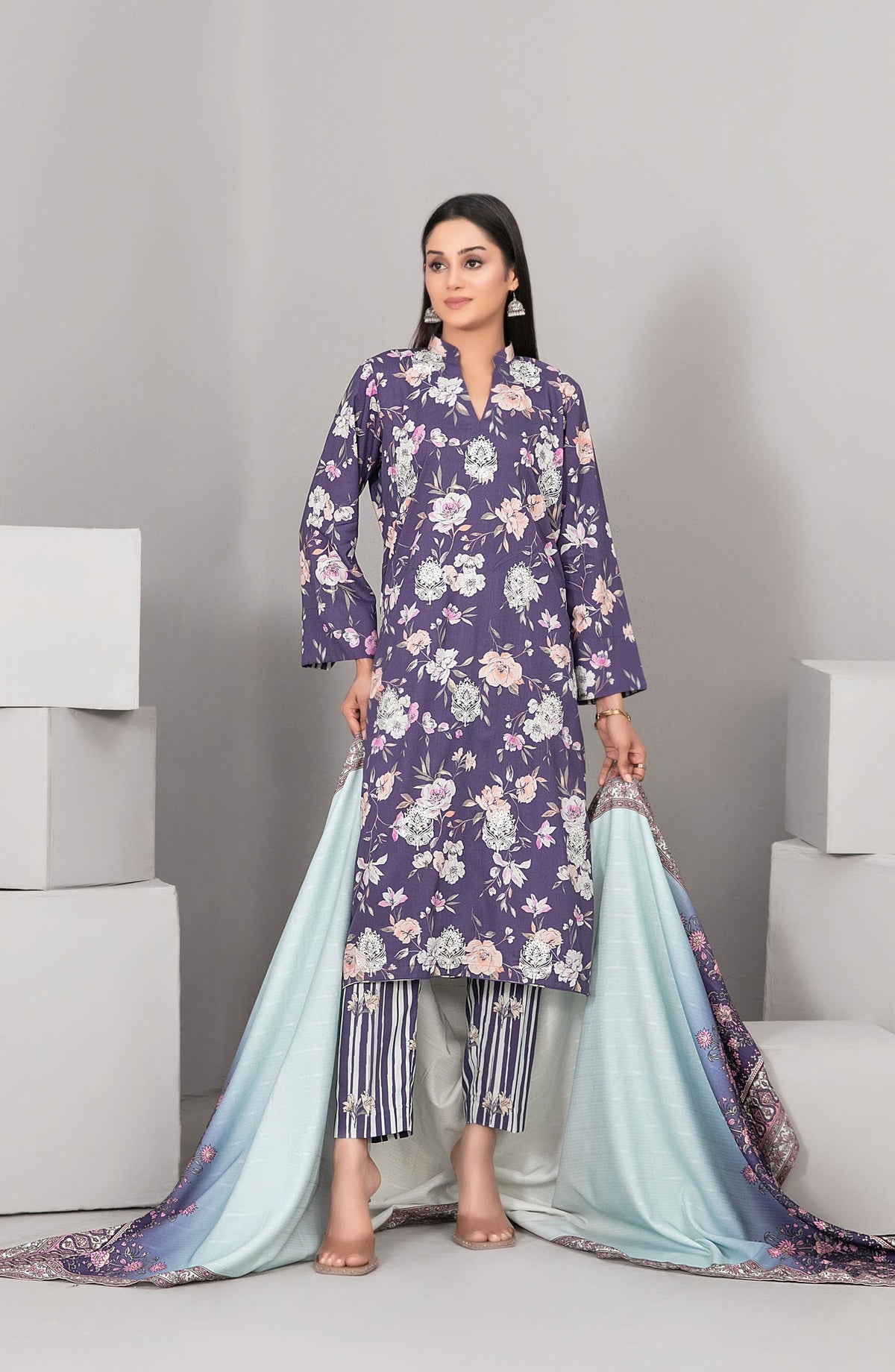 Rabiyah by Tawakkal Fabrics Exclusive Staple Print Unstitched 3 Piece Suit - D-5168 - TF25RABI - Purple - Winter Collection