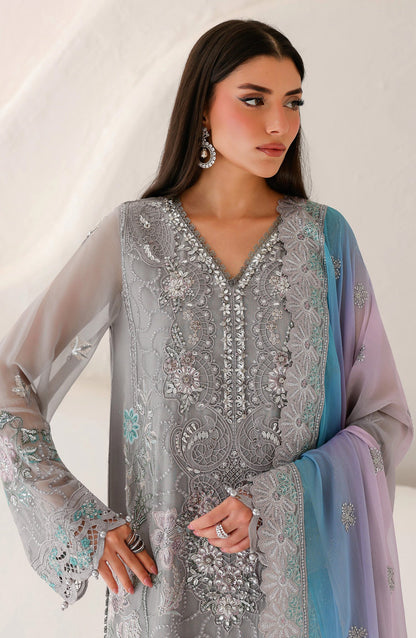Ramsha Satrangi Embroidered Chiffon Unstitched 3 Piece Suit - ST-201 - RM26STG - Grey - Festive Collection