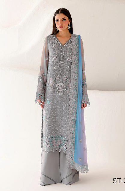 Ramsha Satrangi Embroidered Chiffon Unstitched 3 Piece Suit - ST-201 - RM26STG - Grey - Festive Collection