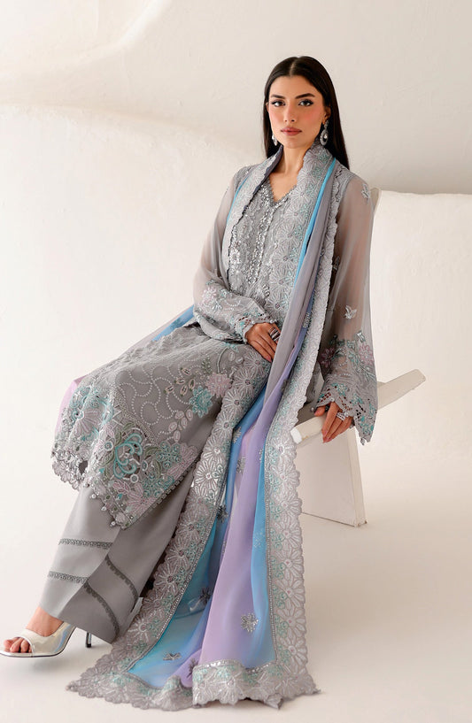 Ramsha Satrangi Embroidered Chiffon Unstitched 3 Piece Suit - ST-201 - RM26STG - Grey - Festive Collection