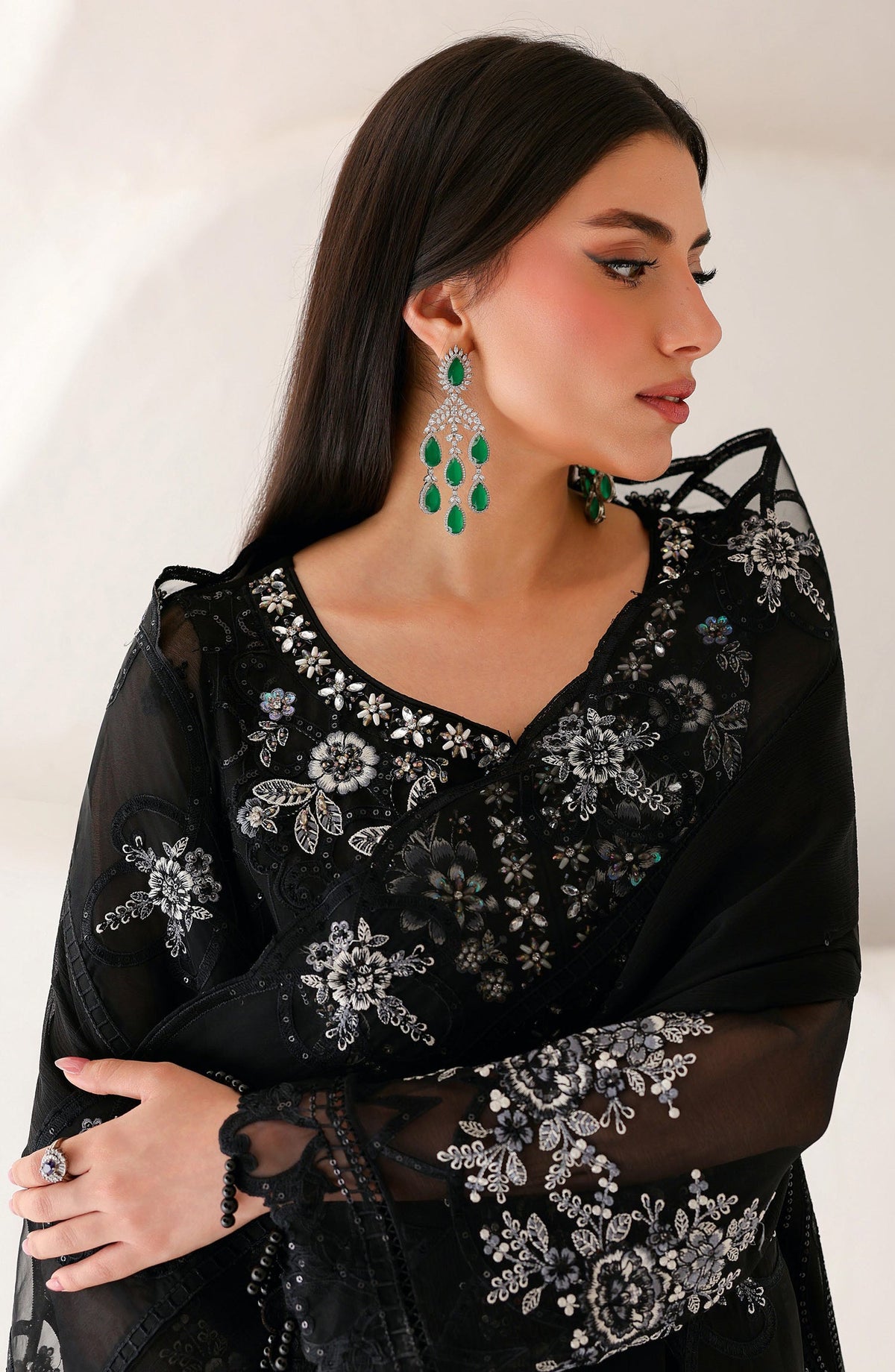 Ramsha Satrangi Embroidered Chiffon Unstitched 3 Piece Suit - ST-202 - RM26STG - Black - Festive Collection