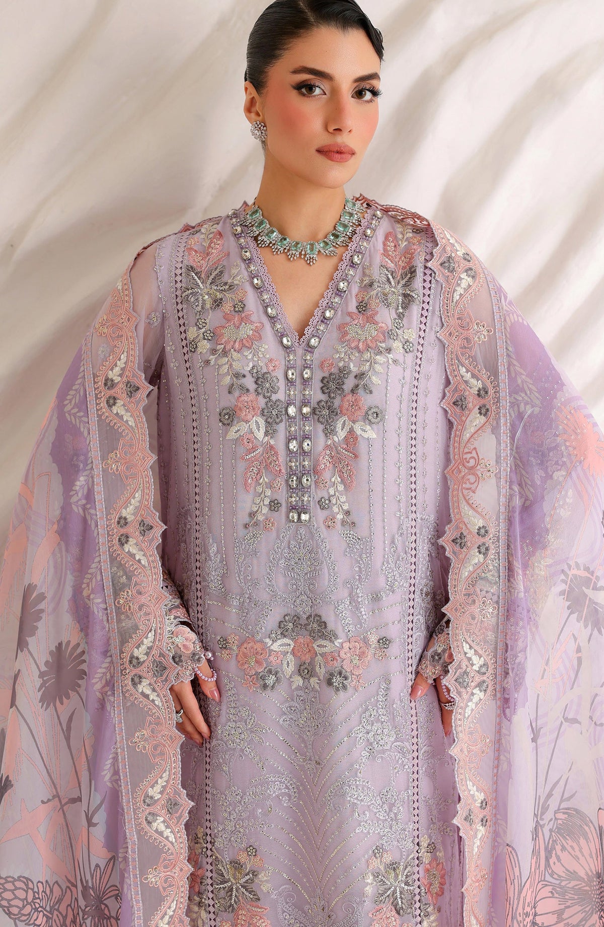 Ramsha Satrangi Embroidered Chiffon Unstitched 3 Piece Suit - ST-207 - RM26STG - Purple - Festive Collection