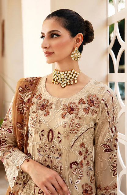 Chevron by Ramsha Embroidered Chiffon Unstitched 3 Piece Suit - A-912 - RM26CHRN - Fawn - Festive Collection