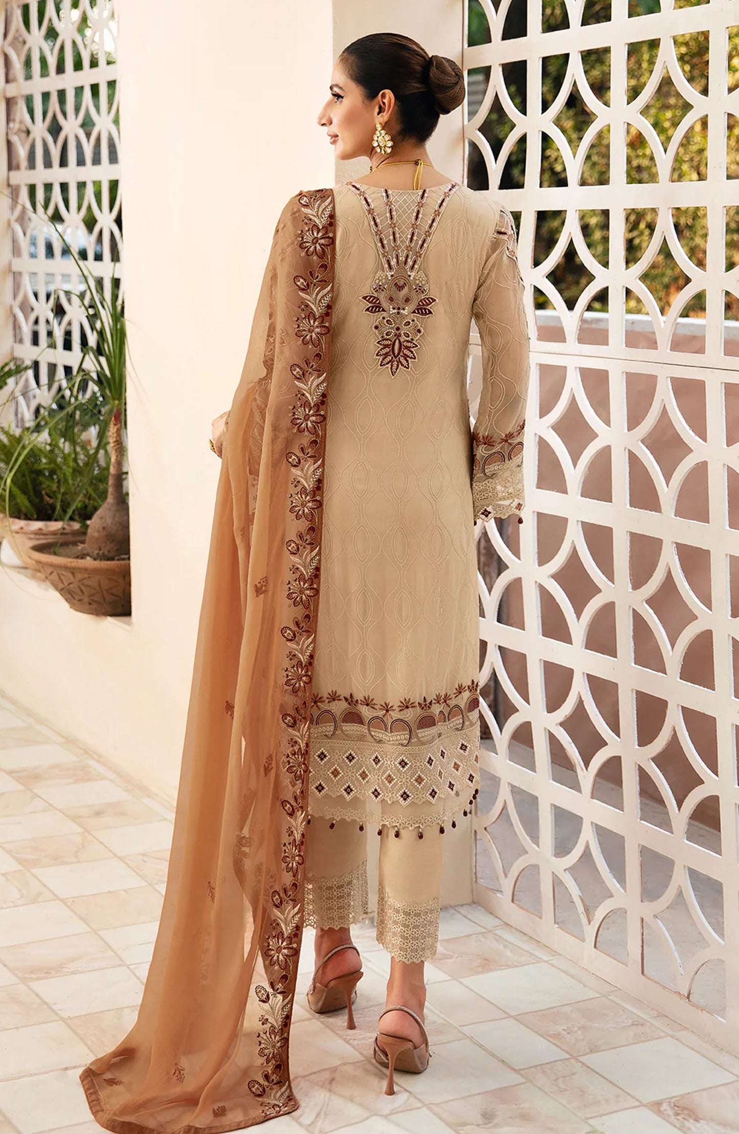 Chevron by Ramsha Embroidered Chiffon Unstitched 3 Piece Suit - A-912 - RM26CHRN - Fawn - Festive Collection
