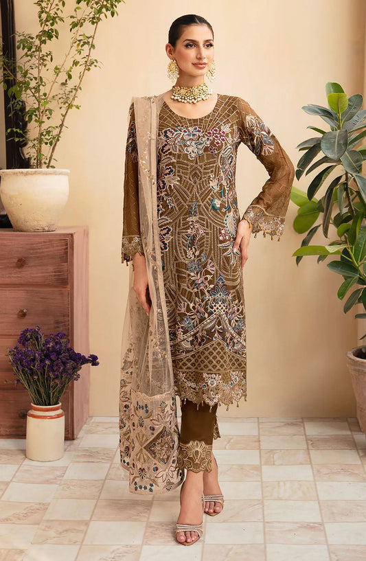 Chevron by Ramsha Embroidered Chiffon Unstitched 3 Piece Suit - A-910 - RM26CHRN - Green - Festive Collection