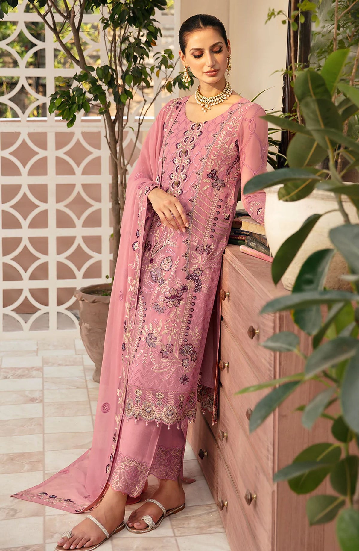 Chevron by Ramsha Embroidered Chiffon Unstitched 3 Piece Suit - A-909 - RM26CHRN - Pink - Festive Collection