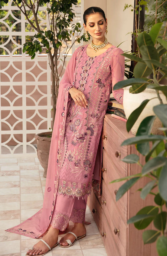 Chevron by Ramsha Embroidered Chiffon Unstitched 3 Piece Suit - A-909 - RM26CHRN - Pink - Festive Collection