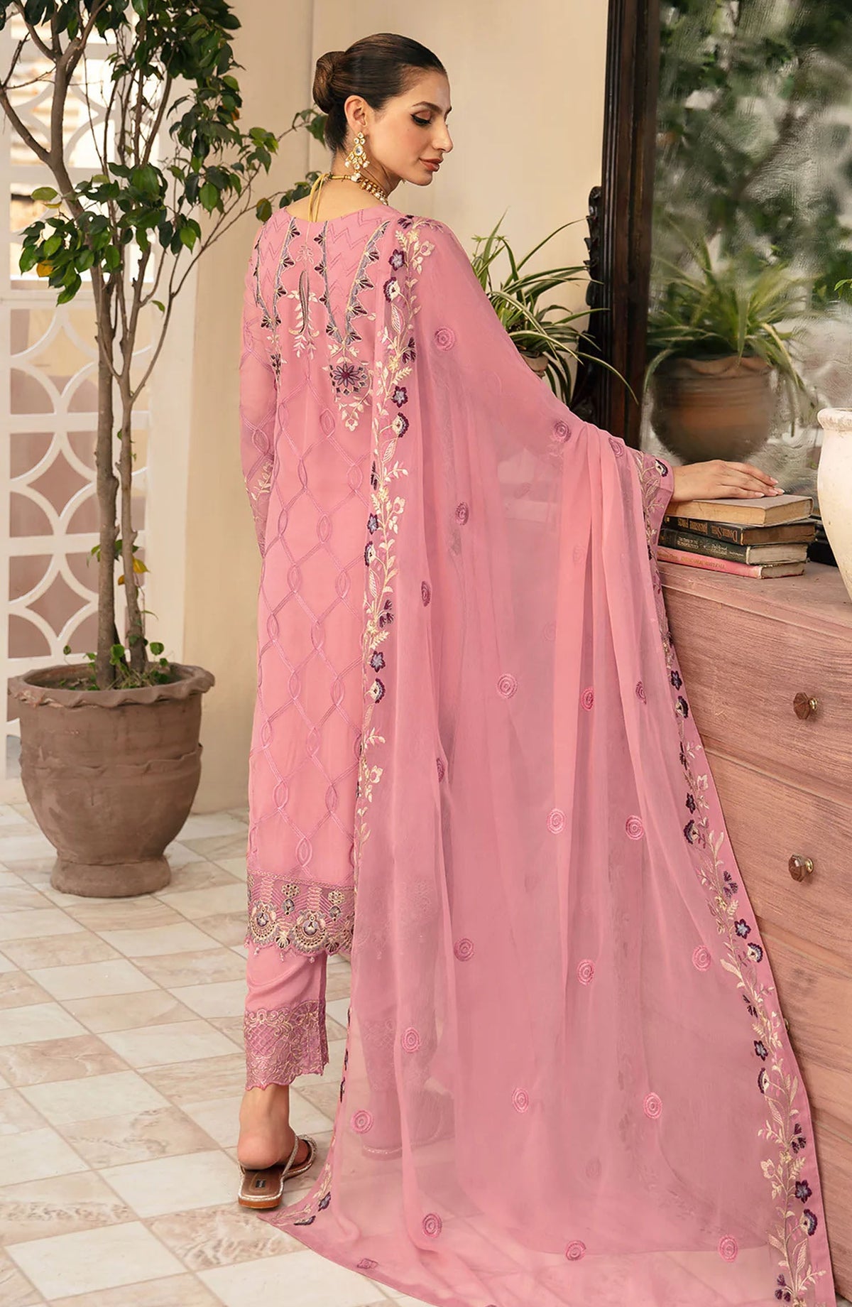 Chevron by Ramsha Embroidered Chiffon Unstitched 3 Piece Suit - A-909 - RM26CHRN - Pink - Festive Collection