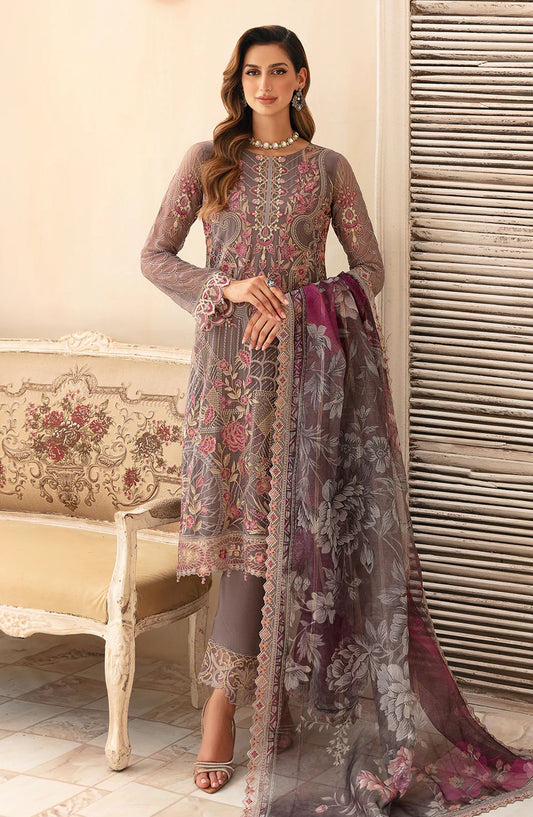 Chevron by Ramsha Embroidered Chiffon Unstitched 3 Piece Suit - A-908 - RM26CHRN - Grey - Festive Collection