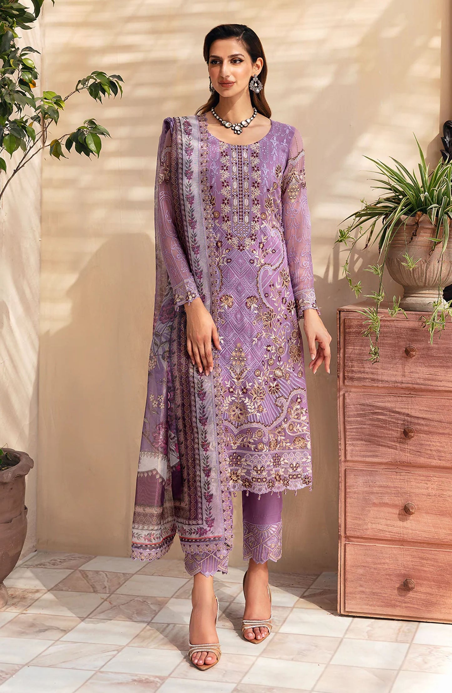 Chevron by Ramsha Embroidered Chiffon Unstitched 3 Piece Suit - A-906 - RM26CHRN - Purple - Festive Collection