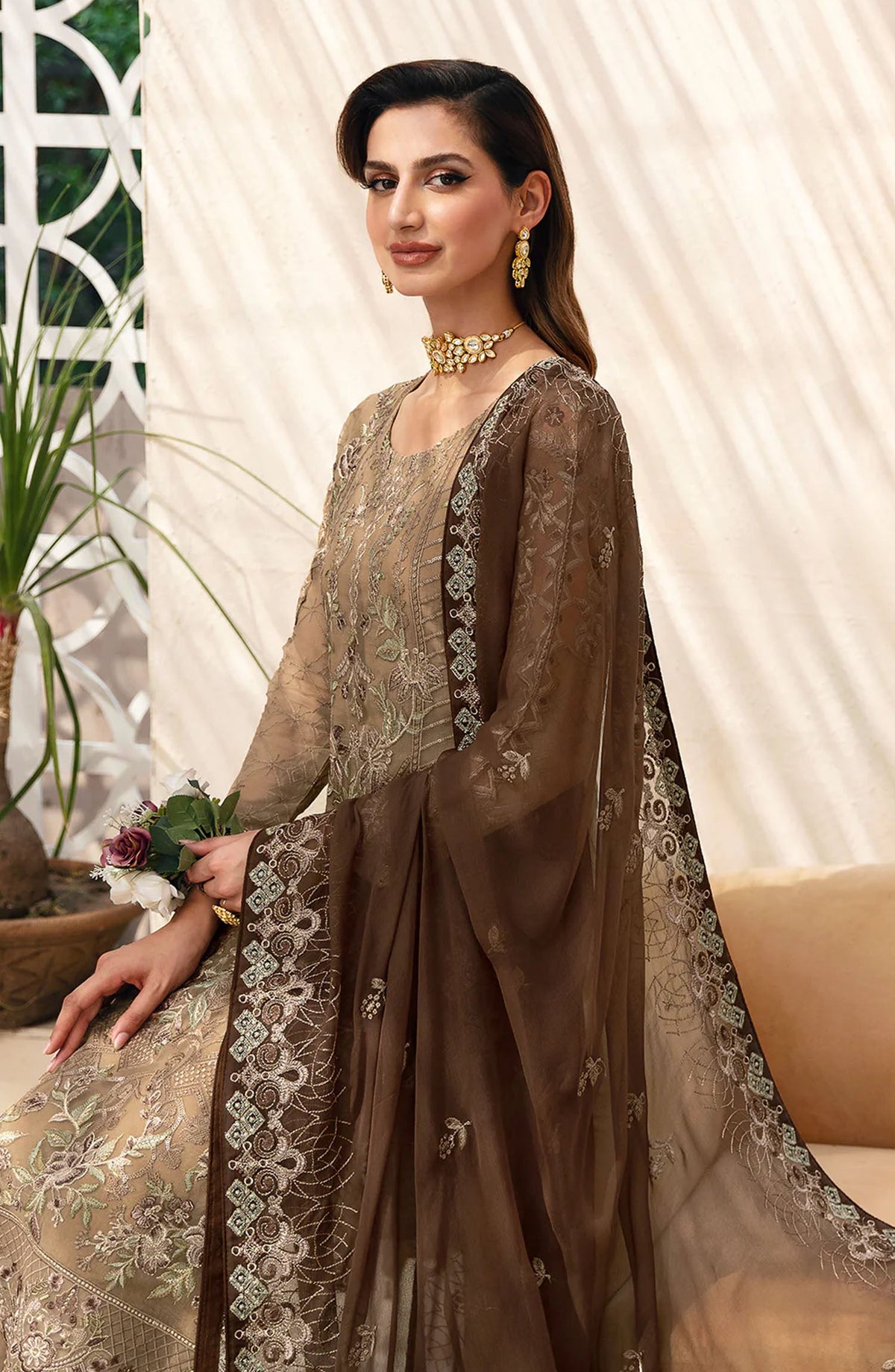 Chevron by Ramsha Embroidered Chiffon Unstitched 3 Piece Suit - A-904 - RM26CHRN - Gold - Festive Collection