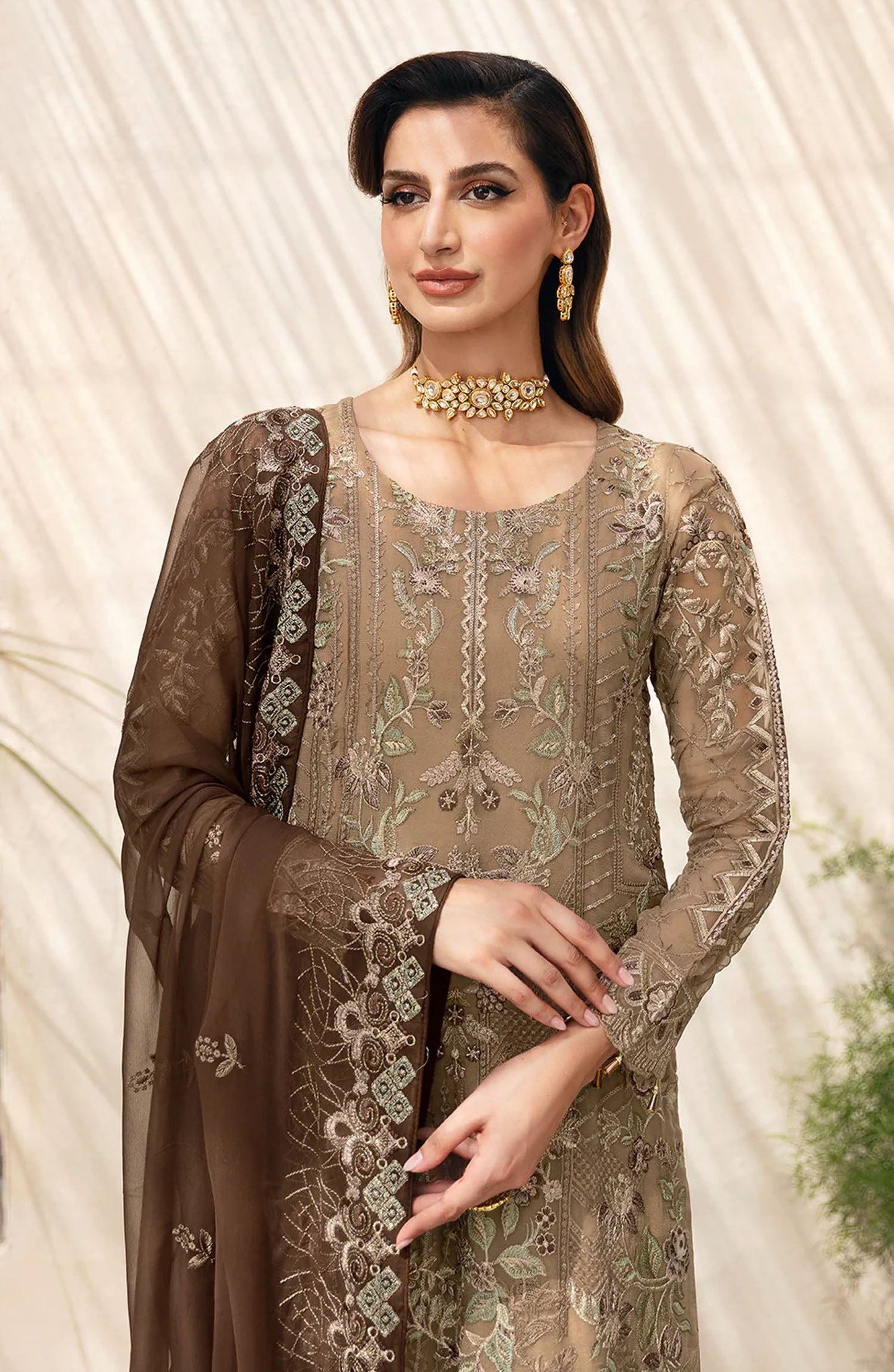 Chevron by Ramsha Embroidered Chiffon Unstitched 3 Piece Suit - A-904 - RM26CHRN - Gold - Festive Collection