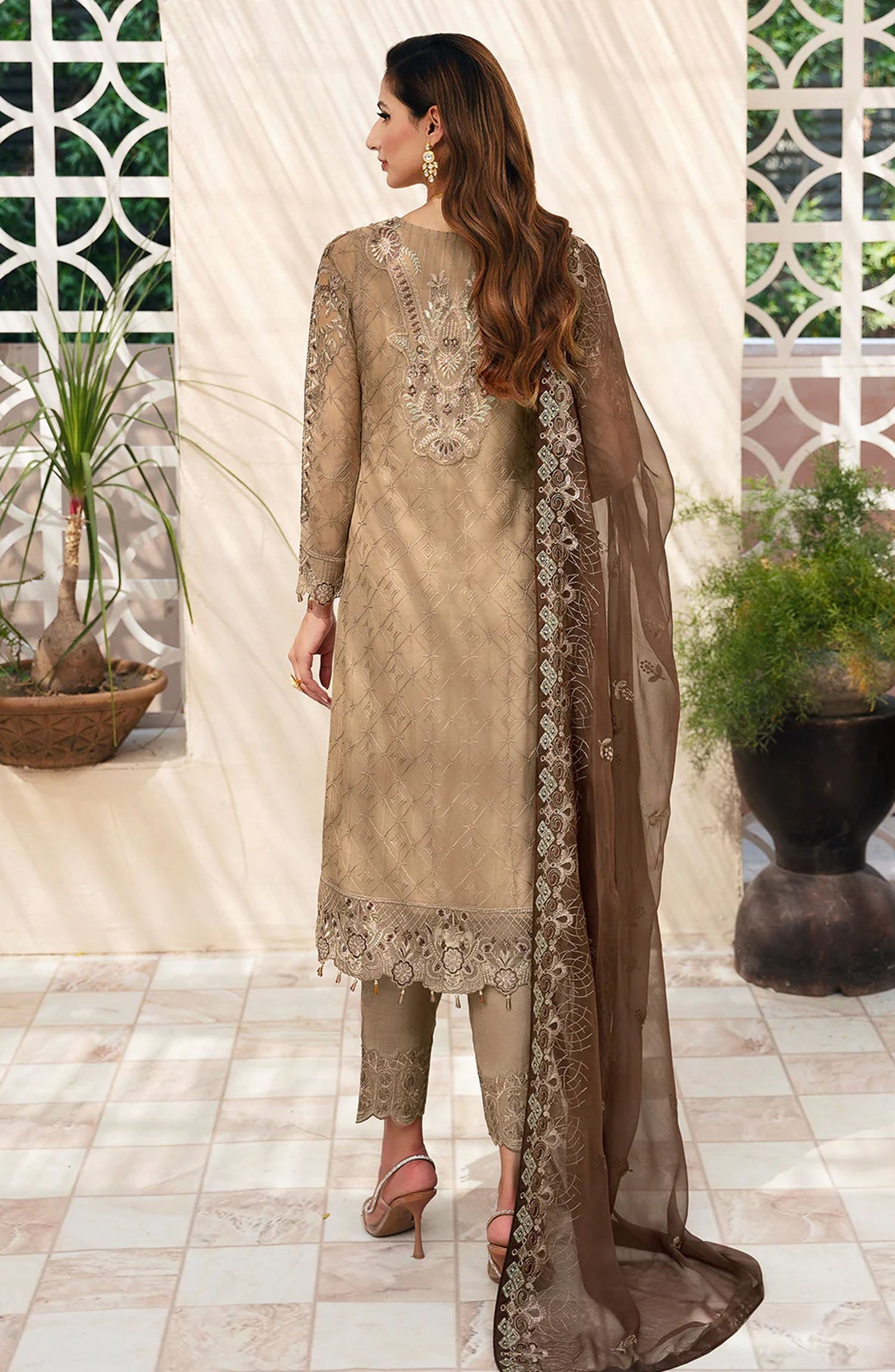 Chevron by Ramsha Embroidered Chiffon Unstitched 3 Piece Suit - A-904 - RM26CHRN - Gold - Festive Collection