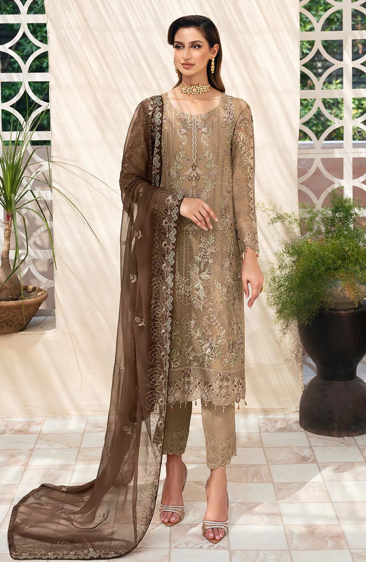 Chevron by Ramsha Embroidered Chiffon Unstitched 3 Piece Suit - A-904 - RM26CHRN - Gold - Festive Collection
