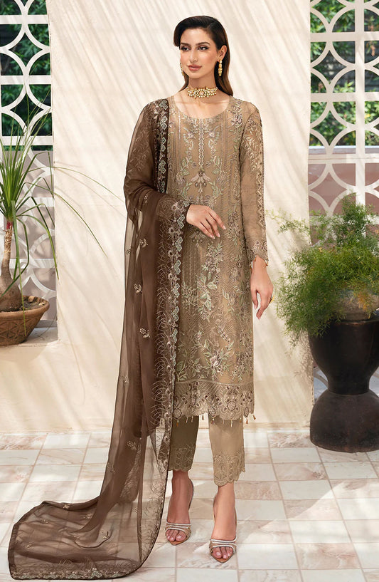 Chevron by Ramsha Embroidered Chiffon Unstitched 3 Piece Suit - A-904 - RM26CHRN - Gold - Festive Collection