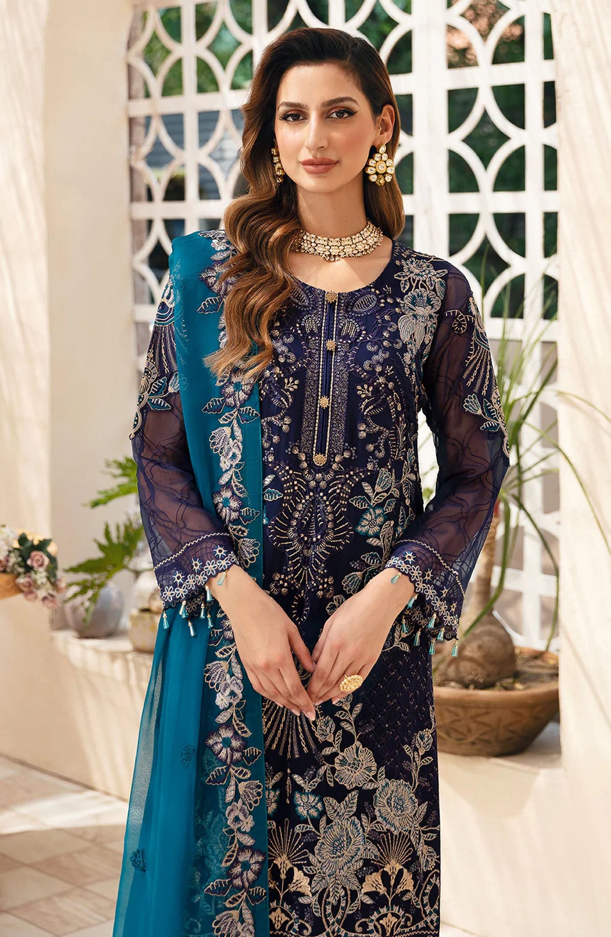 Chevron by Ramsha Embroidered Chiffon Unstitched 3 Piece Suit - A-903 - RM26CHRN - Blue - Festive Collection