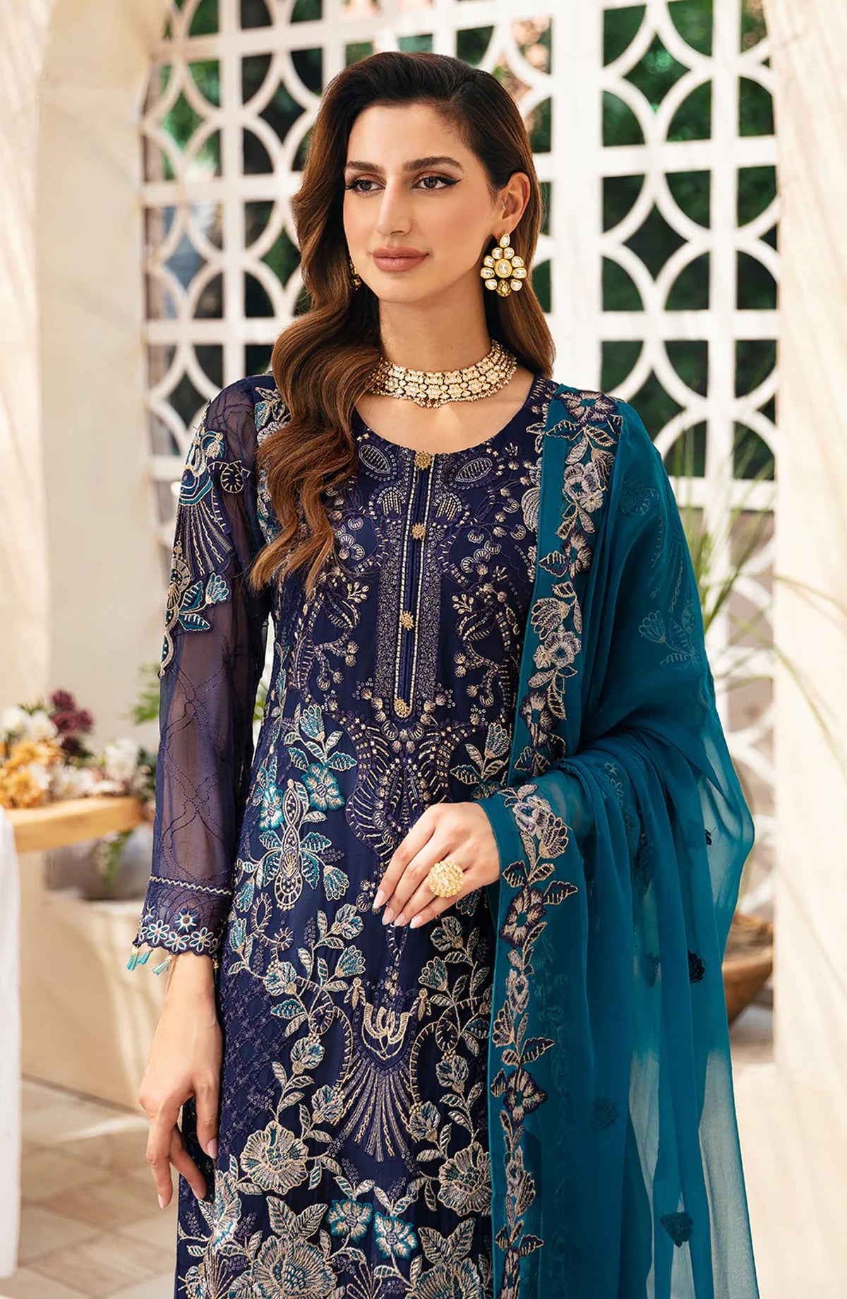Chevron by Ramsha Embroidered Chiffon Unstitched 3 Piece Suit - A-903 - RM26CHRN - Blue - Festive Collection