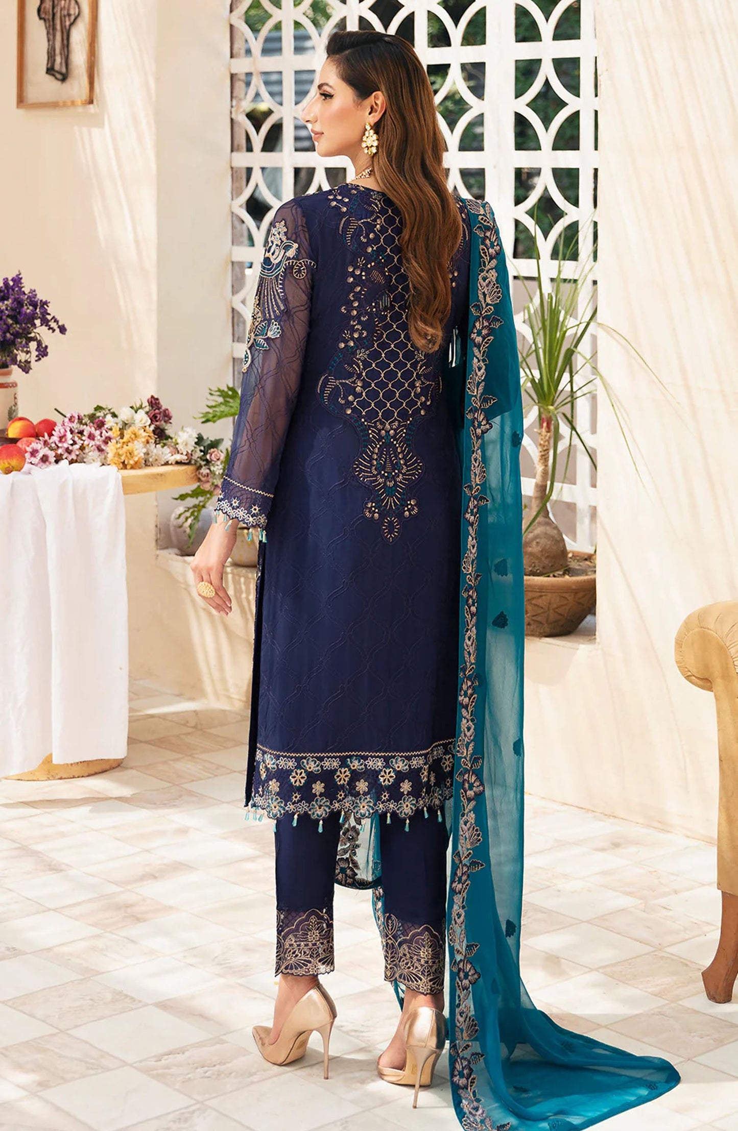 Chevron by Ramsha Embroidered Chiffon Unstitched 3 Piece Suit - A-903 - RM26CHRN - Blue - Festive Collection
