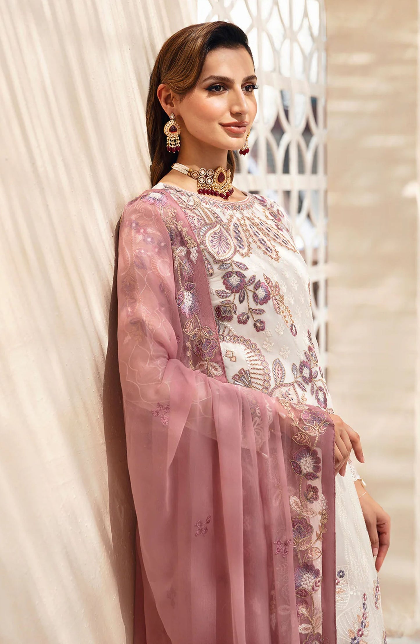 Chevron by Ramsha Embroidered Chiffon Unstitched 3 Piece Suit - A-902 - RM26CHRN - White - Festive Collection