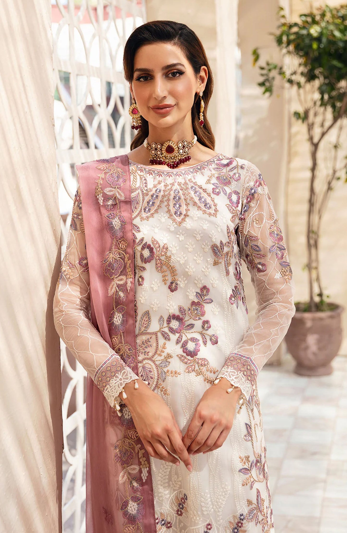 Chevron by Ramsha Embroidered Chiffon Unstitched 3 Piece Suit - A-902 - RM26CHRN - White - Festive Collection